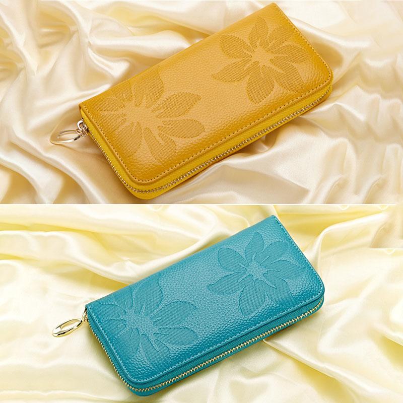 Women's Wallet Long Handbag Leather Wallet Coin Purse Square Bag Zippered Bag Wallet