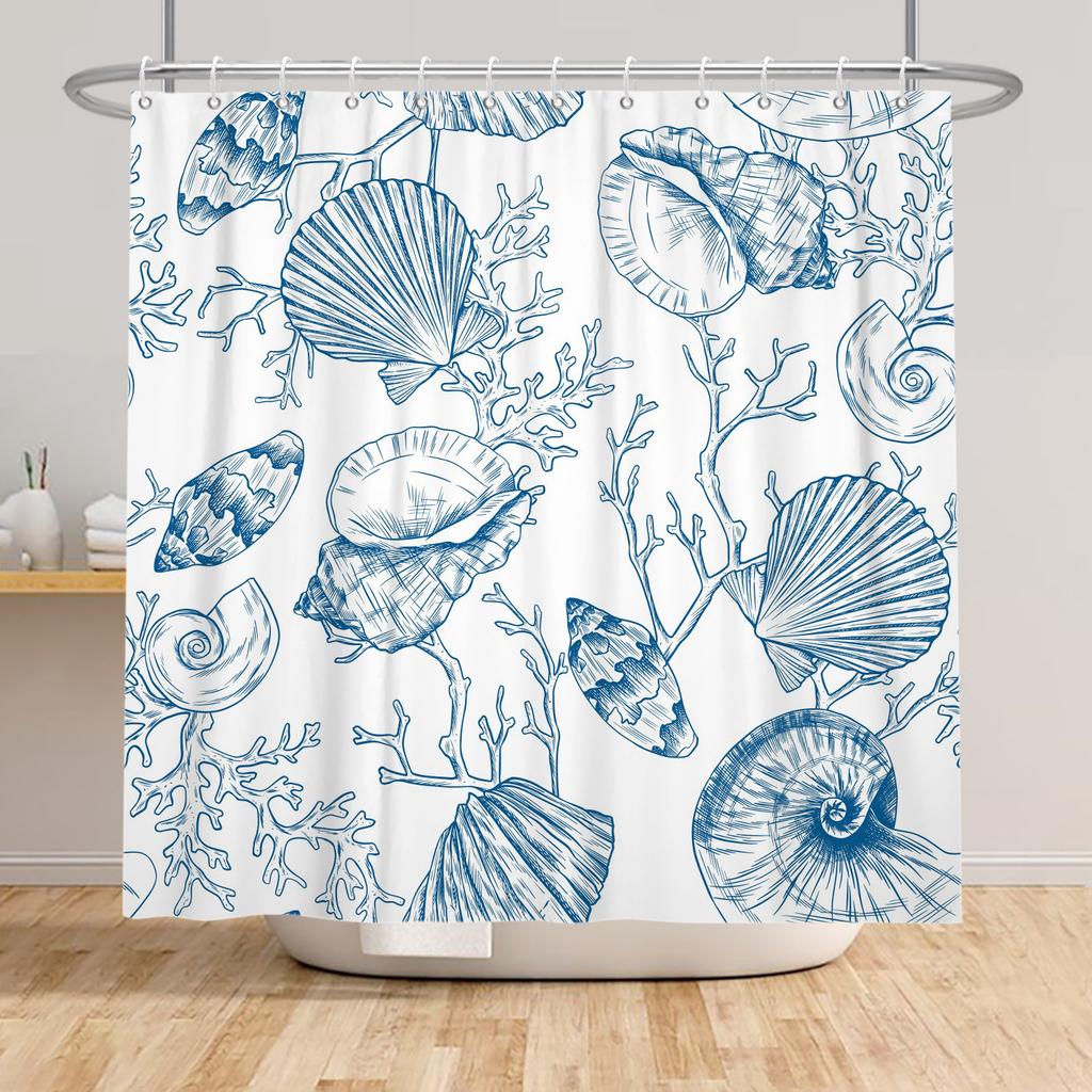 Ocean Theme Shower Curtain Underwater Marine Animal Patterns Sea Turtle Dolphin Whale Jellyfish Print Waterproof Bathroom Decor