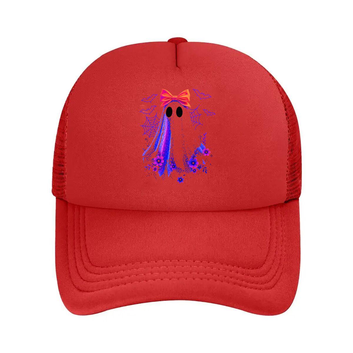 Neon Floral Bow Halloween Ghost Decor  Mesh Baseball Cap Hip Hop Adjustable