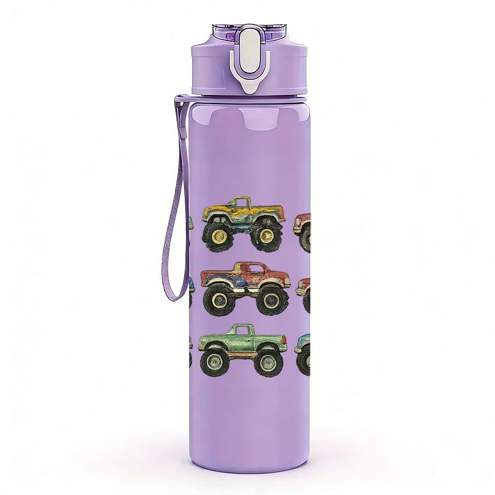 1PC Toy Car Collection Seamless Print 750ml Color Plastic Sports Water Bottle Leakproof Flip Straw Lid Suitable for Sports Office Home Use