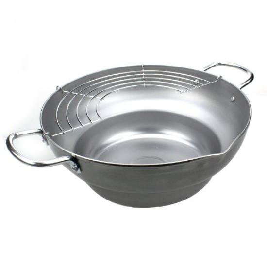 Pearl Metal Shokuzanmai Iron Stepped Tempura Pot 28cm (with strainer) H-8825