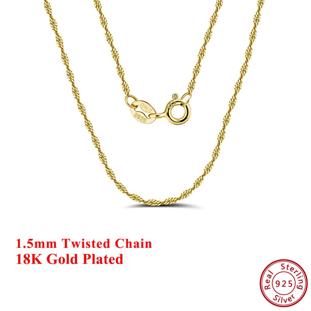 Effie Queen Charm S925 Silber 1,5mm 14 Karat Gold Gedrehte Figaro-Kette Choker Halskette Herren Damen Halskette Einfacher Schmuck SC02