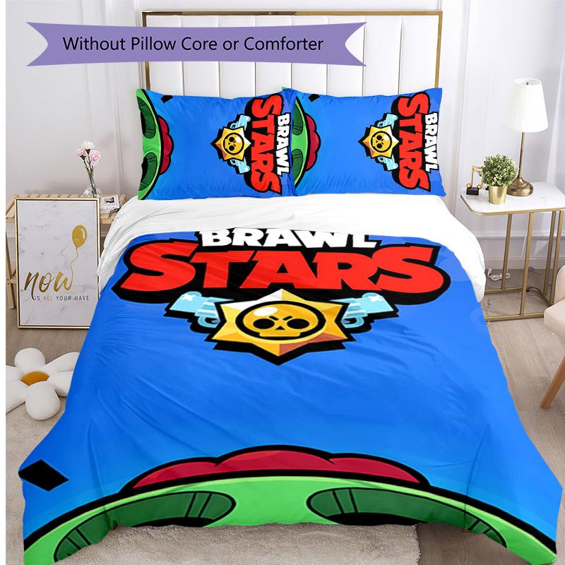 Brawl Stars Printed 3PCS Bedding Set Soft Breathable Duvet Cover Pillowcases Set Washable Bedroom Decor Home Gift