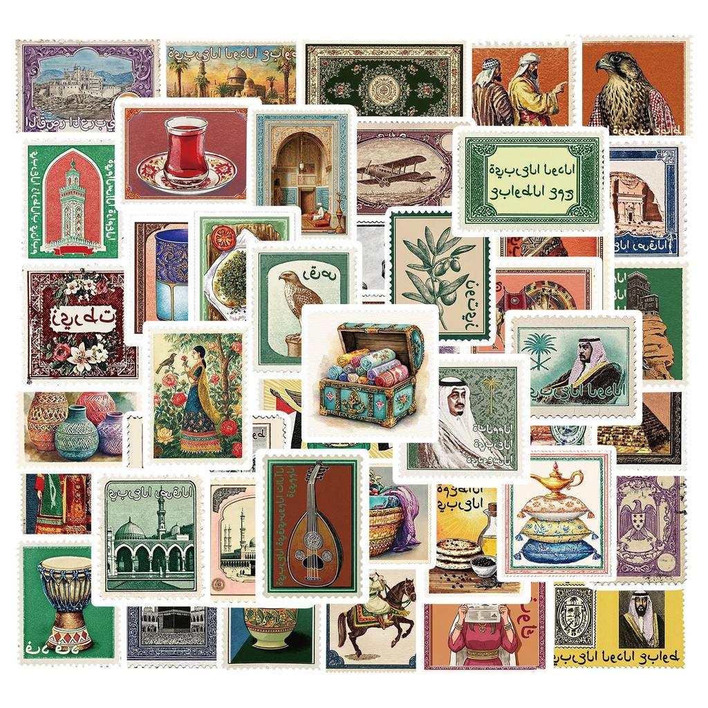 50pcs Postcard Stickers for DIY Scrapbook, Water Bottle, Suitcase Decoration, Waterproof
