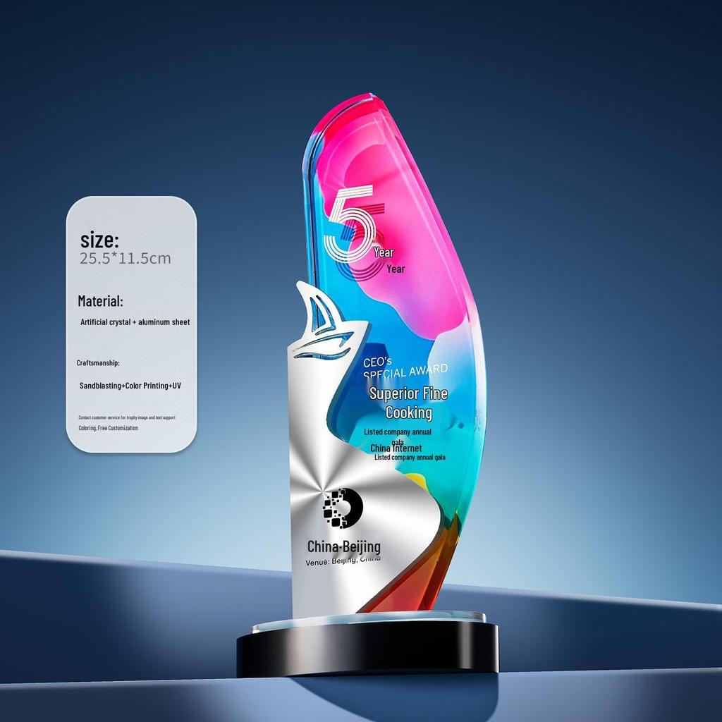 2025 Premium Crystal Trophy with Aluminum Plaque, Ideal for Employee Awards, Annual Meetings, Competitions, and Engraved Souvenirs