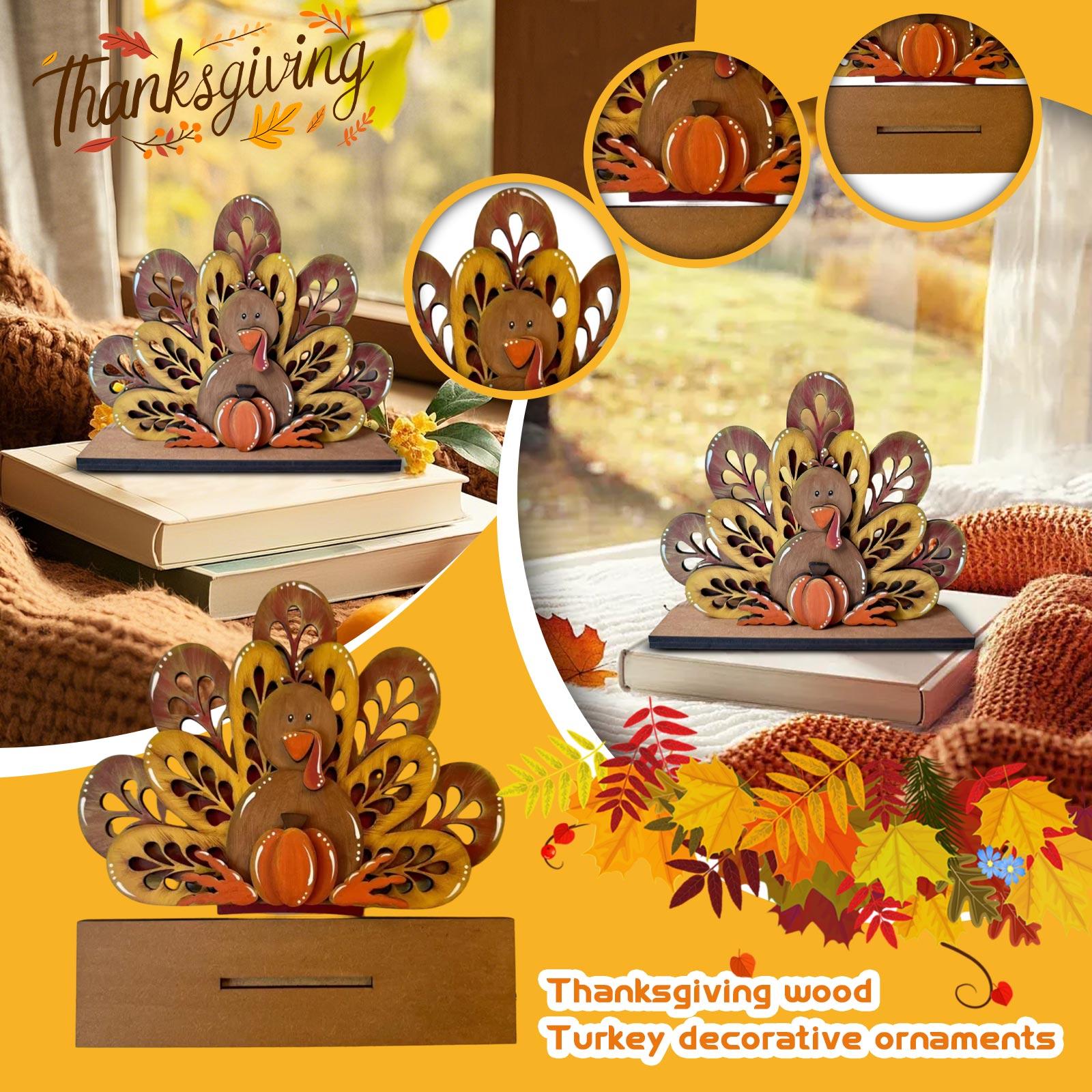 

Thanksgiving Wooden Turkey Decoration Ornament One Size жёлтый
