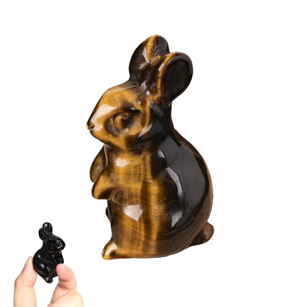 Natural Stone Carved Bunny Figurine Healing Crystal Amethyst Energy Quartz Animal Statue Chakra Carved Bunny Animal Figurine