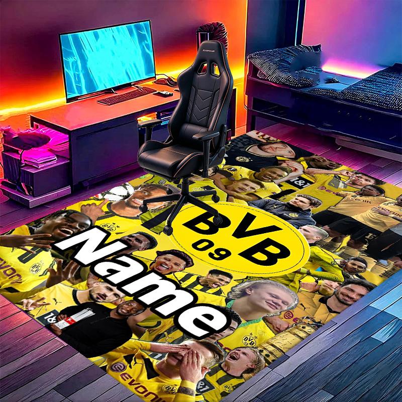 Custom Name Personalized Borussia Dortmund Print Carpet, Versatile Home Decor Rug, for Playroom, Apartment, Balcony, Entryway, Hallway Gift
