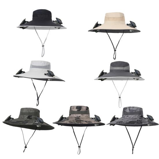 Yousheng Fisherman Hat Outdoor Fishing Hat with Moisture-Wicking Mesh Design Waterproof Coating Wide-Brimmed Dual-Power Solar Fan Hat