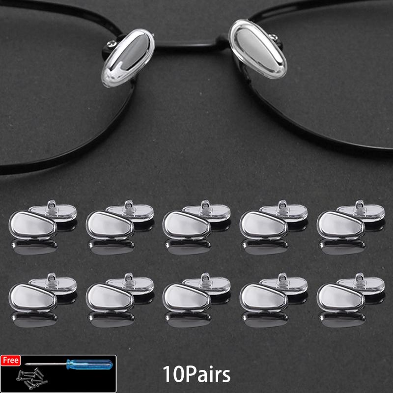 5/10/20 Paia Naselli in Silicone Ovale a Vite per Occhiali Nuovi Elastici Dorati Argentati Supporti per Occhiali per Riparazione Occhiali Fai-da-te