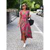 Women's Summer New V-neck Printed Lace-up Dress