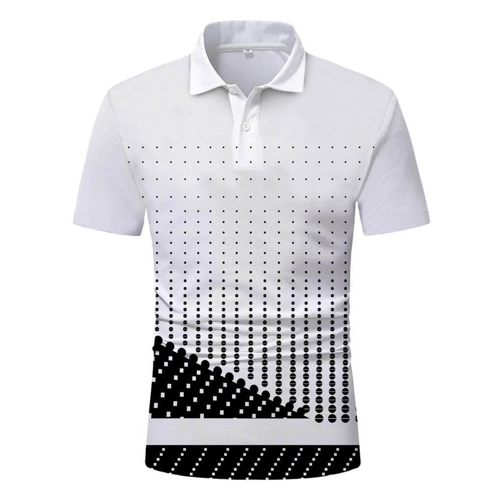 Men's Casual Color Printed Loose Short Sleeve T-Shirt Po Lo Shirt