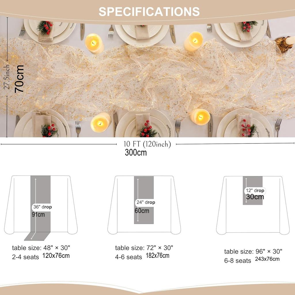 70CM*300CM Golden Table Runner Glitter Metallic Foil Sheer Dining Wedding Anniversary Holiday Birthday Table Decor Home Party