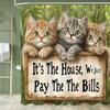 1pc Funny and Creative Surfing Cat and Dog Shower Curtain,Cartoon Bathroom Curtain,Home Polyester Decoration Curtain With Hooks