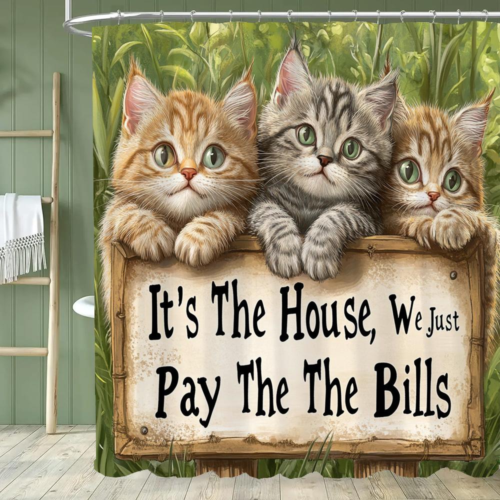 1pc Funny and Creative Surfing Cat and Dog Shower Curtain,Cartoon Bathroom Curtain,Home Polyester Decoration Curtain With Hooks