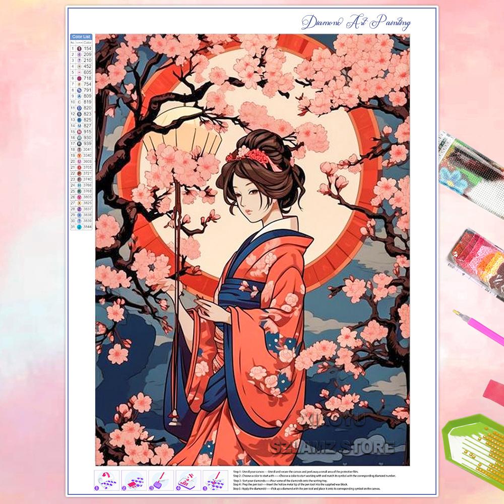 DIY Diamond Painting Cherry Blossom Fuji Mountain Landscape Mosaic Embroidery Cross Stitch Kit Living Room Home Art Wall Decor