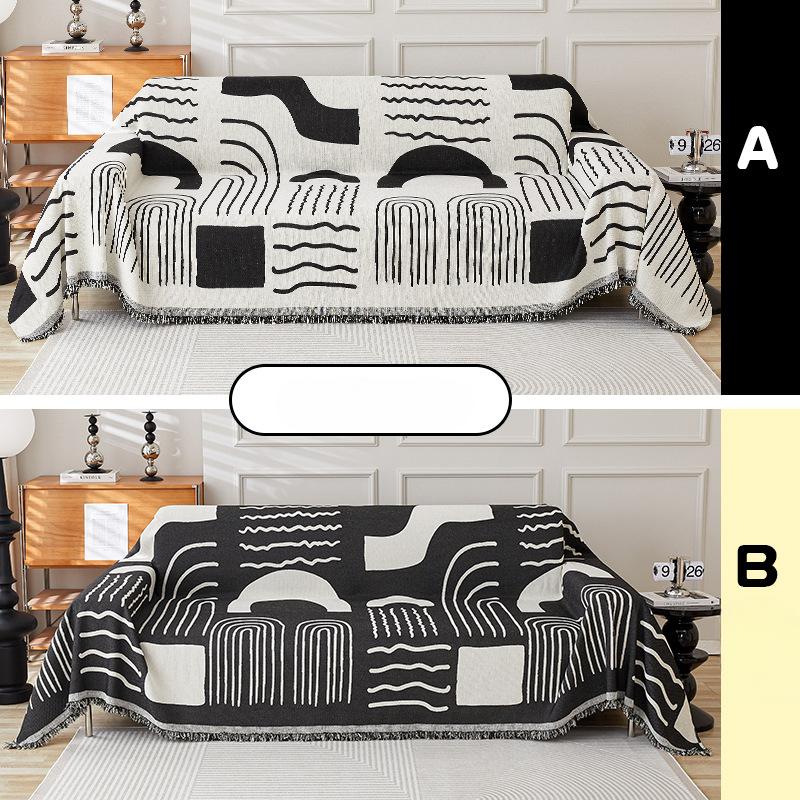 Black and White Four-season Universal Full-cover Fabric Sofa Towel, Light Luxury Chenille Sofa Cover Towel, Simple AB Double-sided Sofa Cover Towel