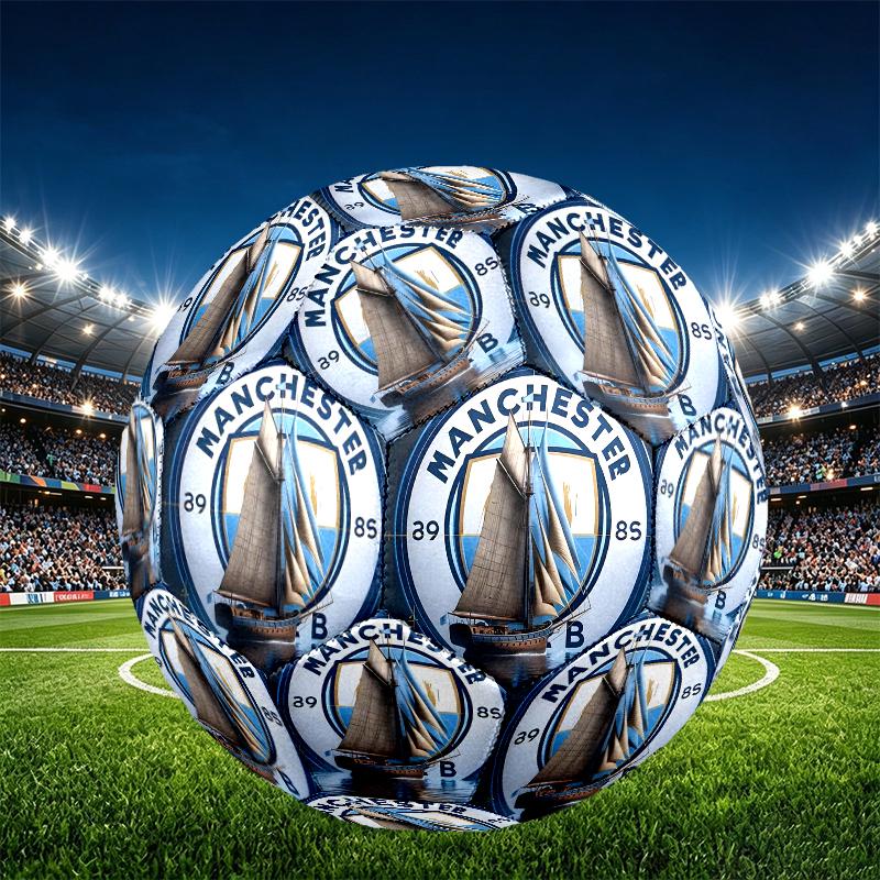 Manchester City FC Print Size 5 Soccer Ball, PU Wear Resistant Football for Match Training and Daily Practice, Birthday Gift for Soccer Fans