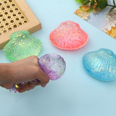 Mini Glitzer Muschel Quetschspielzeug, Stressabbau Zucker Stressball Fidget Spielzeug, Weiche Dehnbare Transparente Meeresmuschel Sensorisches Spielzeug
