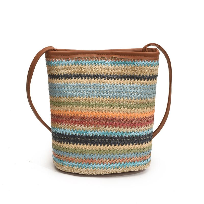 Women's bag new summer straw woven shoulder armpit bag contrasting color woven shoulder crossbody small bag bucket bag