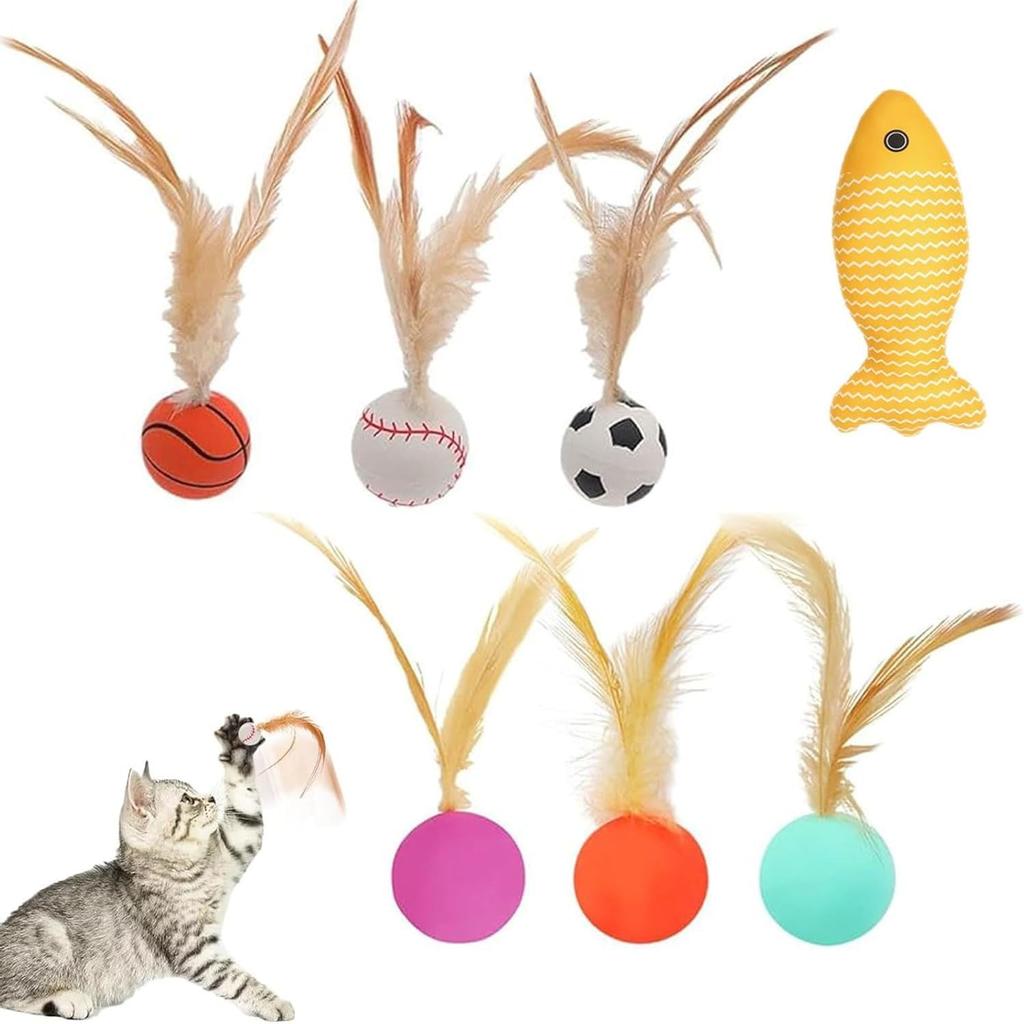 Funny Cat Elastic Ball Toy Interactive Balls Pet Supplies Feather Football Toys Dog Playthings Kitten