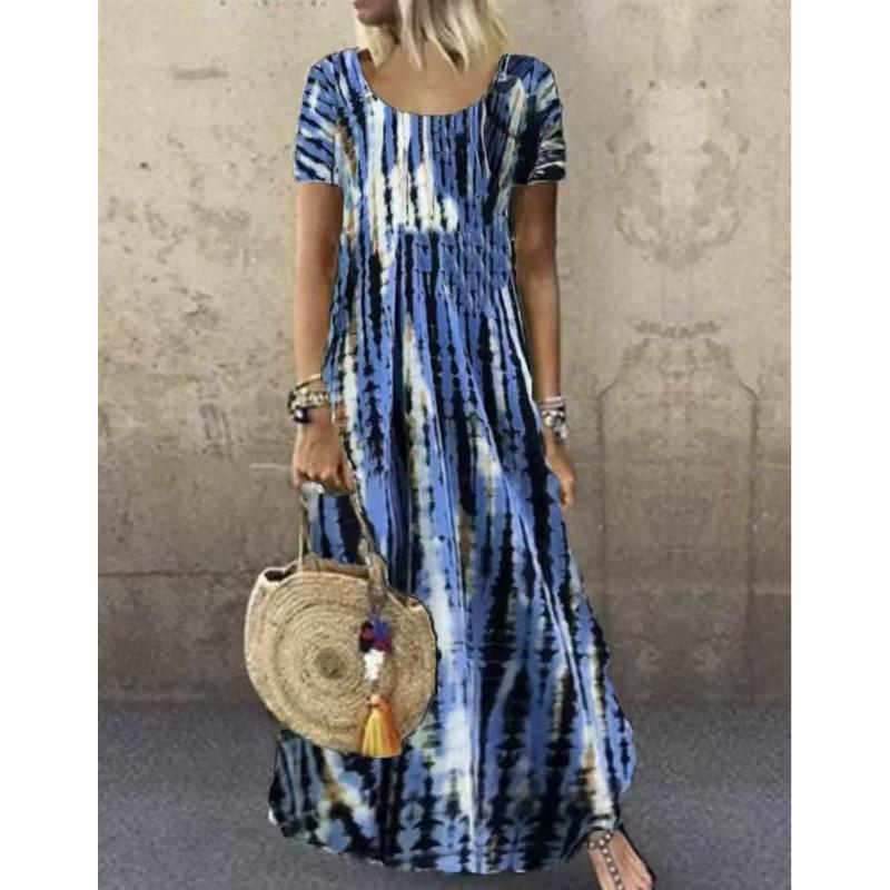HNXC S-5XL Women Fashion Summer Spring Casual Short Sleeve O-Neck Dresses