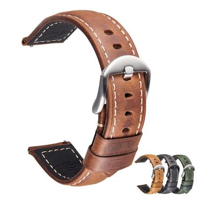 רצועת עור אמיתי 20/22/24/26 מ"מ אבזם נירוסטה לגברים רצועת יד חלופית מעור קרייזי הורס רטרו אביזר לשעון