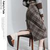 Sexy Plaid Wool Skirt Women High Waist A Line Split Midi Skirt Fall Winter Trendy
