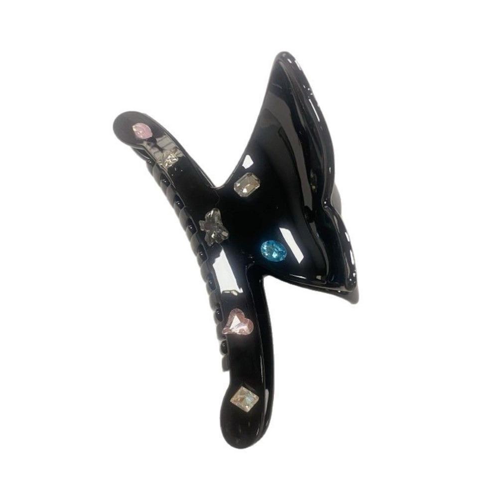 

Acetic Acid Rhinestone Grab Clip Shiny Large Shark Clip Creative Butterfly Hair Claw Ladies чёрный