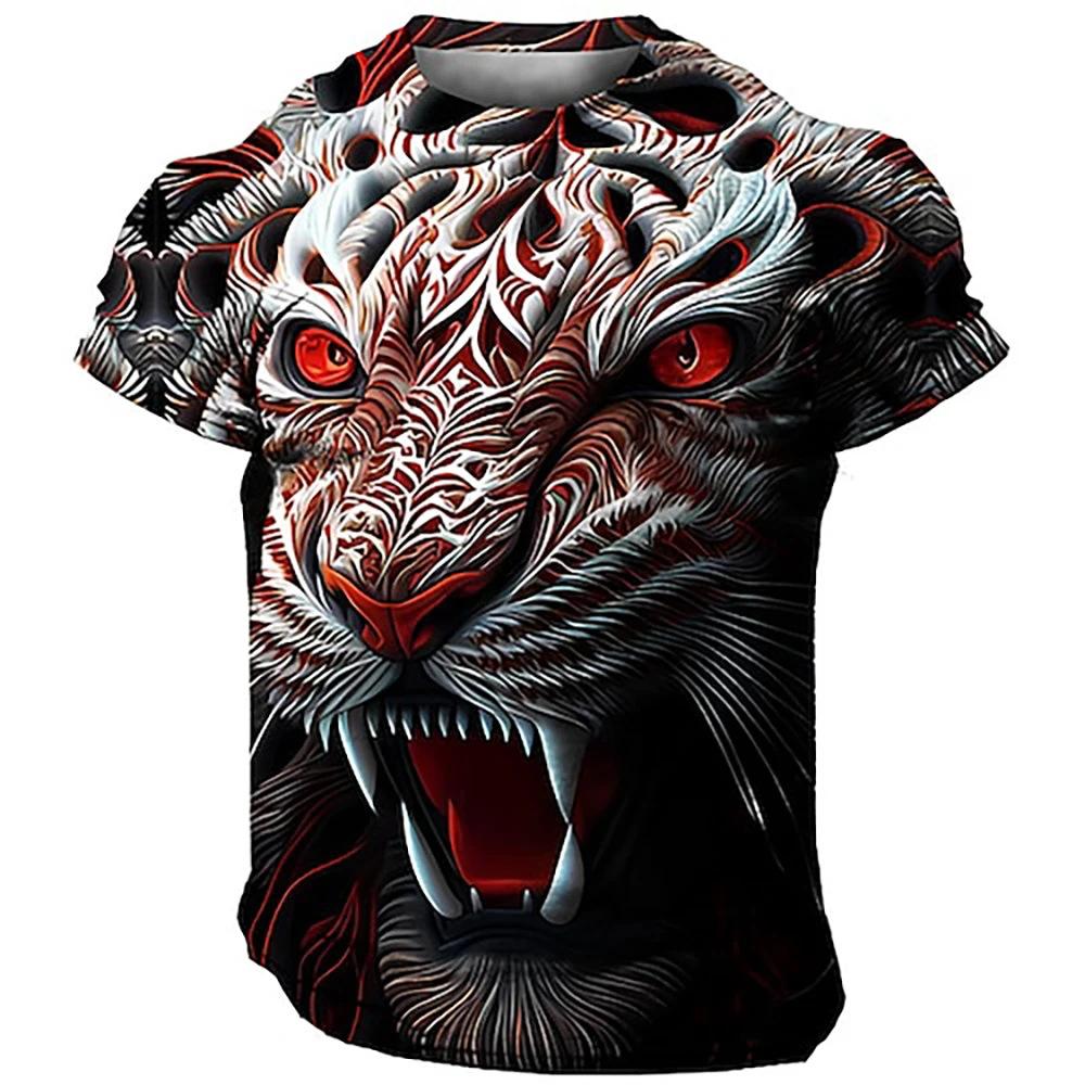 Fashionable Animal Tiger Pattern 3D Digital Printing Men's Trendy Round Neck Short Sleeved T-shirt
