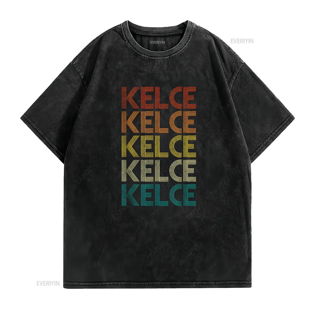 Kelce Vintage Retro T Shirt Vintage Washed Soft Unisex Breathable Homme Versatile Stretched Casual Comfortable Slightly Graphic