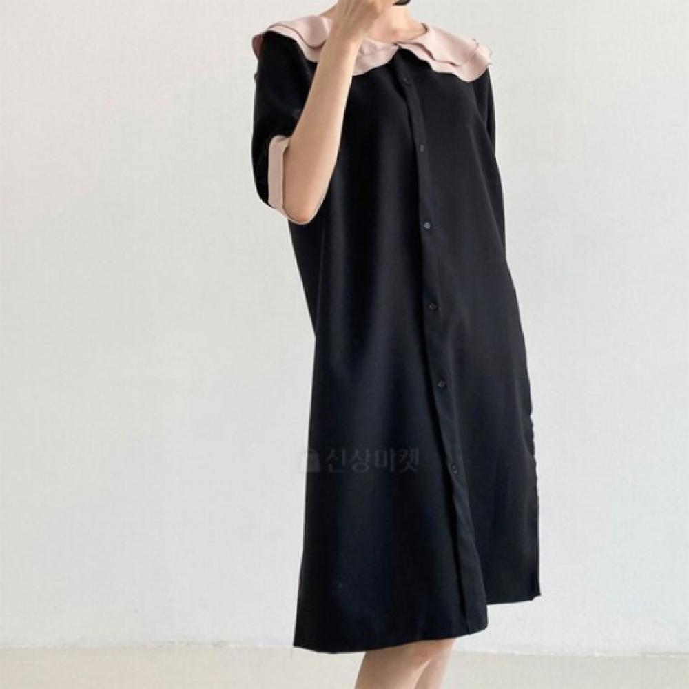 New Arrivals Open Run Women Color Neck Lace Decoration Color Matching Dress