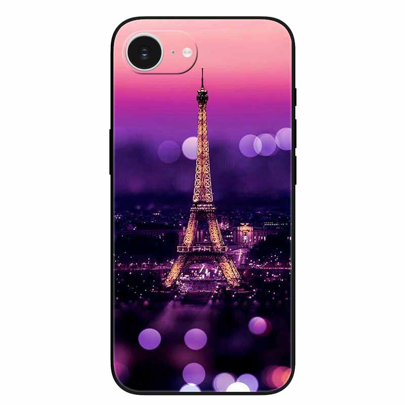Schwarze Handyhülle Cover für Apple iPhone 16e Hüllen Gedruckte TPU Weiche Stoßfängerhülle für iPhone16e 16e 2025 Schutz Silikonhüllen