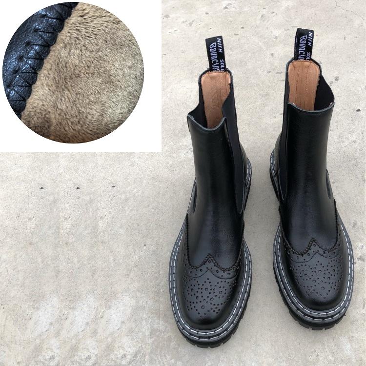 Fashion NEW Autumn Women Boots Genuine Leather Shoes for Women Round Toe Chunky Heel Shoes Platform Brogues Motorcycle Boots Daily Shoes