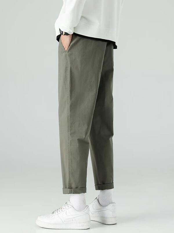 Dingfengbaoluo Men's Trendy Straight-Leg Cropped Pants