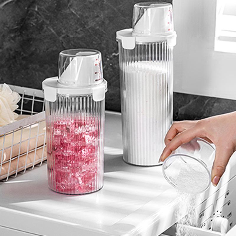 Laundry Detergent Storage Jar with Measuring Cup - Sealed, Thickened, Transparent, Large Opening