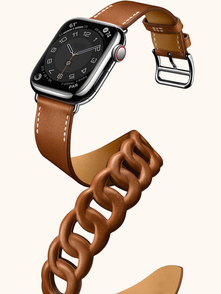 Gourmette Double Tour pentru curea Apple Watch 40mm 41mm 38mm 44mm 45mm 42mm Bratara din piele naturala iWatch serie 7 6 5 3 se curea