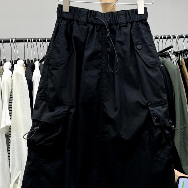 Women's Summer American Vintage Split High-Waist Drawstring Y2K Utility Midi Skirt - Niche Streetwear for Spicy Girls