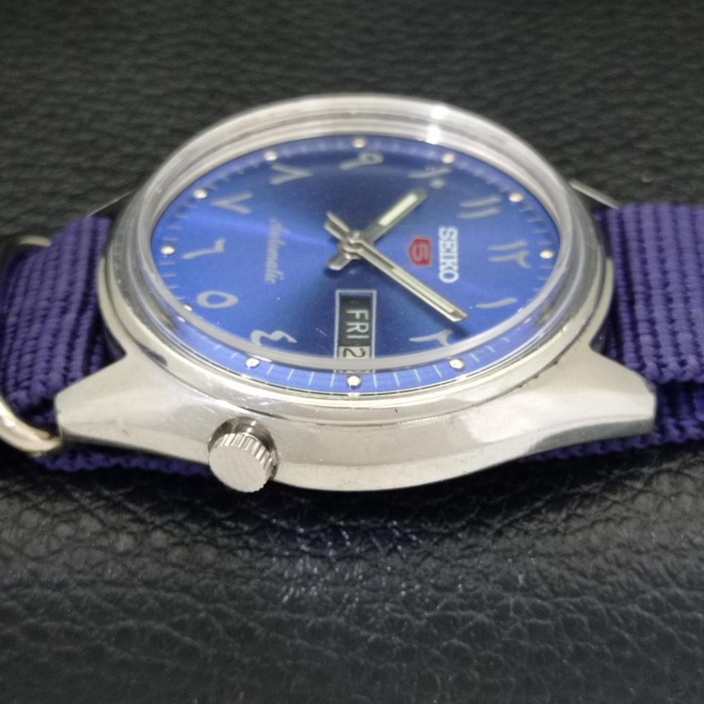 Seiko 5 AUTOMATIC 7019A VINTAGE JAPAN MENS ARABIC BLUE DIAL WATCH A701457-5 R206b-a701457