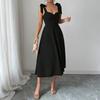 Women’s Fashion Sleeveless Solid Suspender Maxi Dress Elegant Long Gown with Shoulder Straps Casual Loose Fit