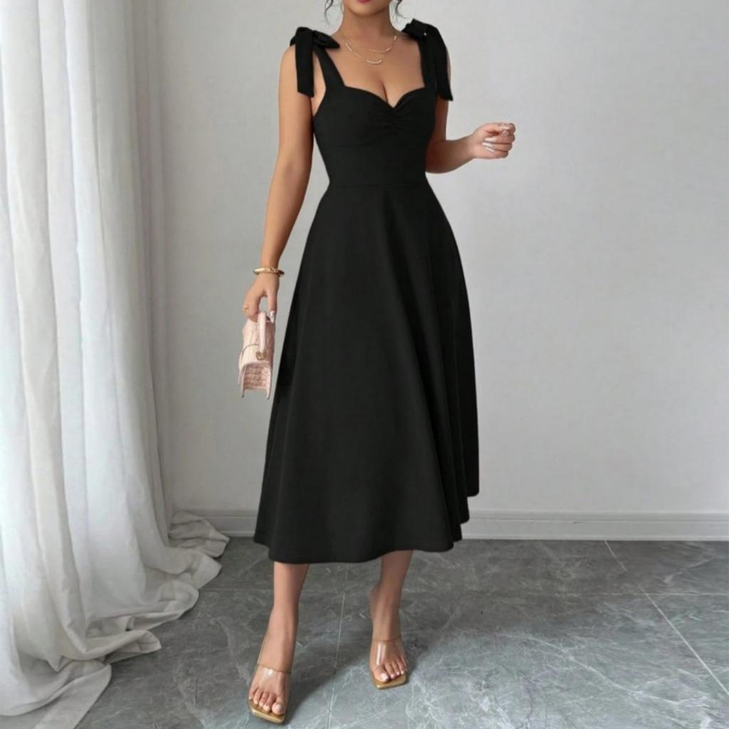 Women’s Fashion Sleeveless Solid Suspender Maxi Dress Elegant Long Gown with Shoulder Straps Casual Loose Fit