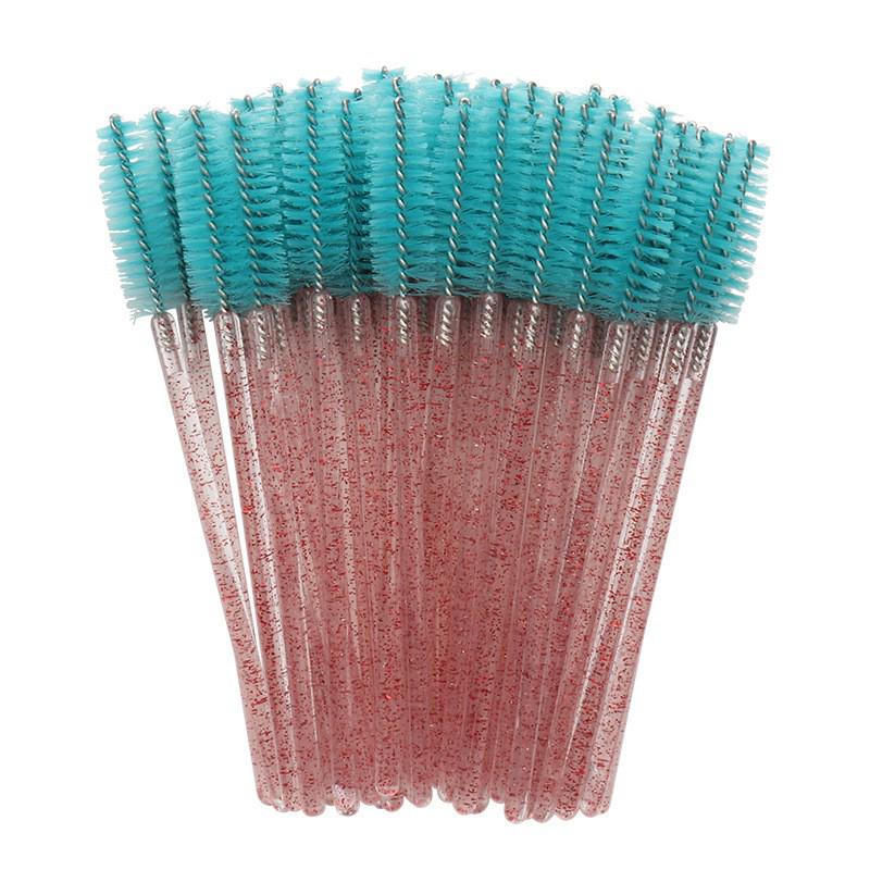 Crystal Handle Disposable Eyelash and Eyebrow Brush - 50 Pack Spiral Comb for Extensions