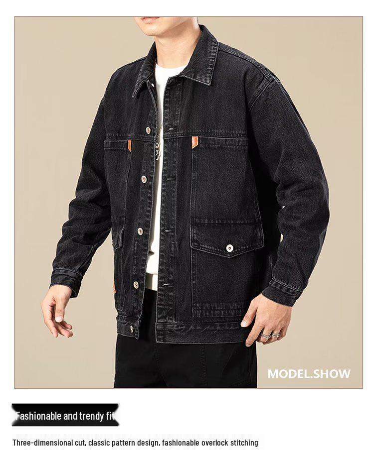 Men's 2026 Trendy Japanese Denim Jacket: Versatile, Loose-Fit, Multi-Pocket Workwear for Spring and Autumn