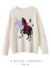 European Little Horse Jacquard Wool Sweater - 100% Pure Wool, Women's Loose Round Neck Knitwear, Soft Base Layer, Trendy Design