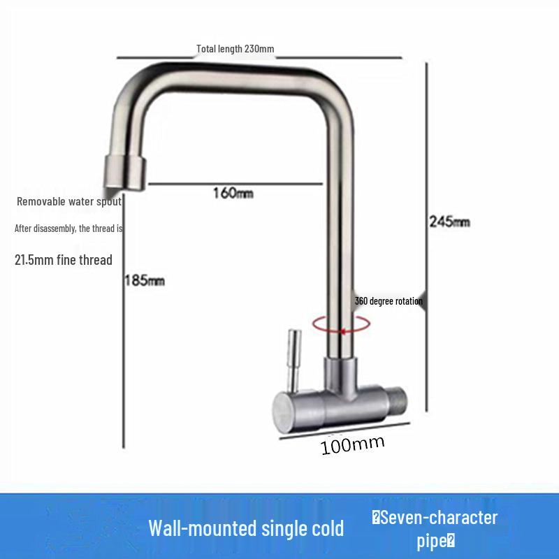 Rubinetto da parete in acciaio inossidabile 304 per cucina e lavabo, solo acqua fredda