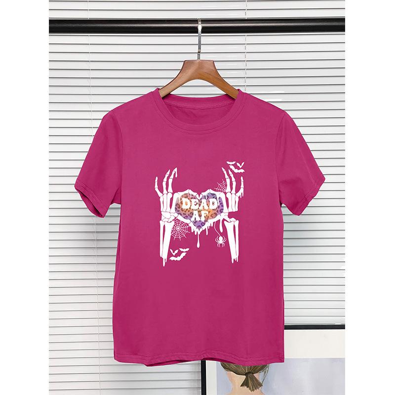 New Women's Round Neck Short Sleeve T-shirt Pure Cotton Halloween Printed Tops for Women