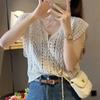 Fashion Simple V-neck Hollow Crochet Loose Versatile Undershirt Summer Tops Female Casual Summer Essential Comfort and Style Slim Fit Pullovers Tees
