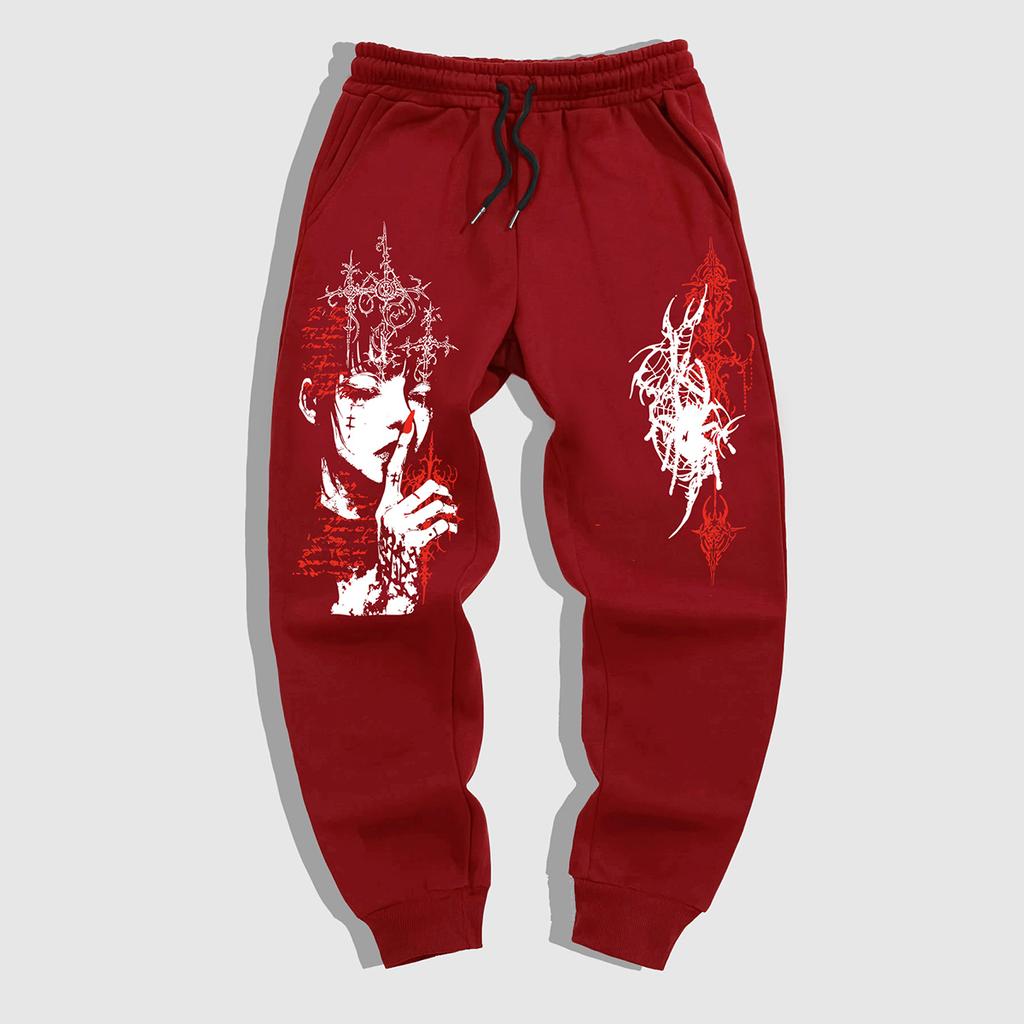 Men's Gothic Style Jogger Pants - Winter Warmth Casual Athletic Track Pants with Elastic Waist & Cuffed Hem, Geometric Gothic Patterns