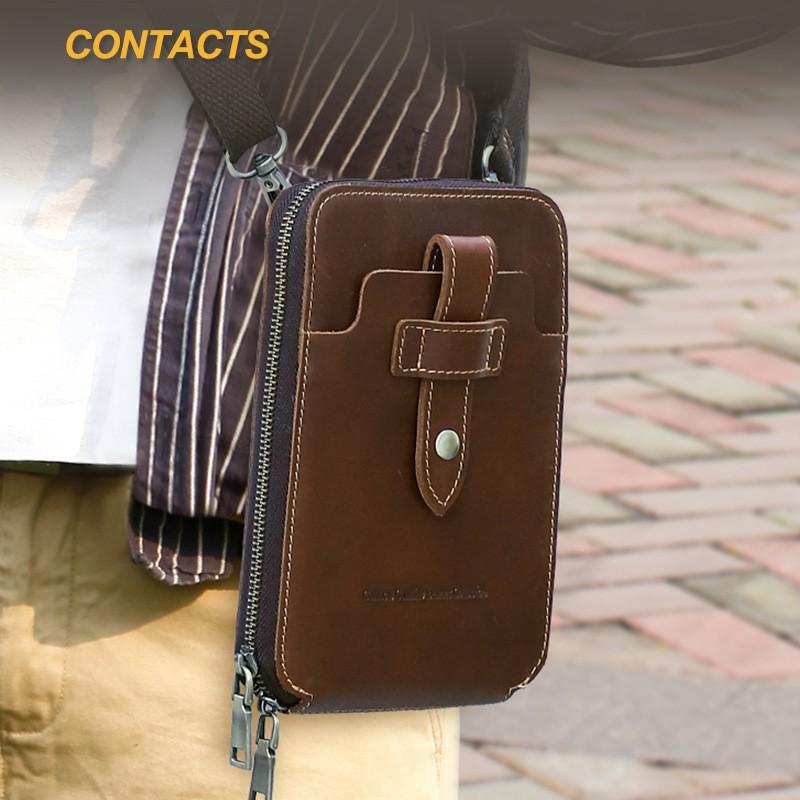 Retro Top Layer Cowhide Fashionable Large Screen Mobile Waist Bag Multifunctional Genuine Leather Men's Shoulder Crossbody