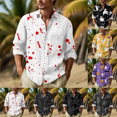 Men's Halloween Prints Button Long Sleeve Shirts Men's Casual Fashion Long Sleeve Shirts